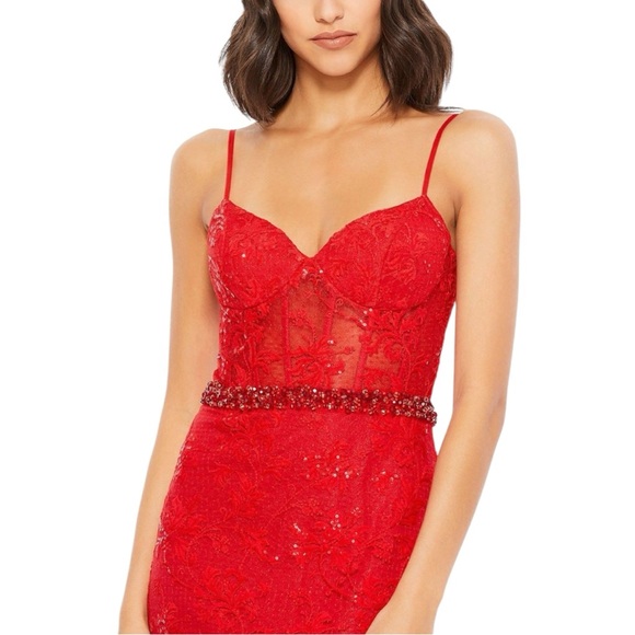 NWT Mac Duggal Gown 12406 Corset Floral Embroidered dress in Red Size 10 - Picture 2 of 10